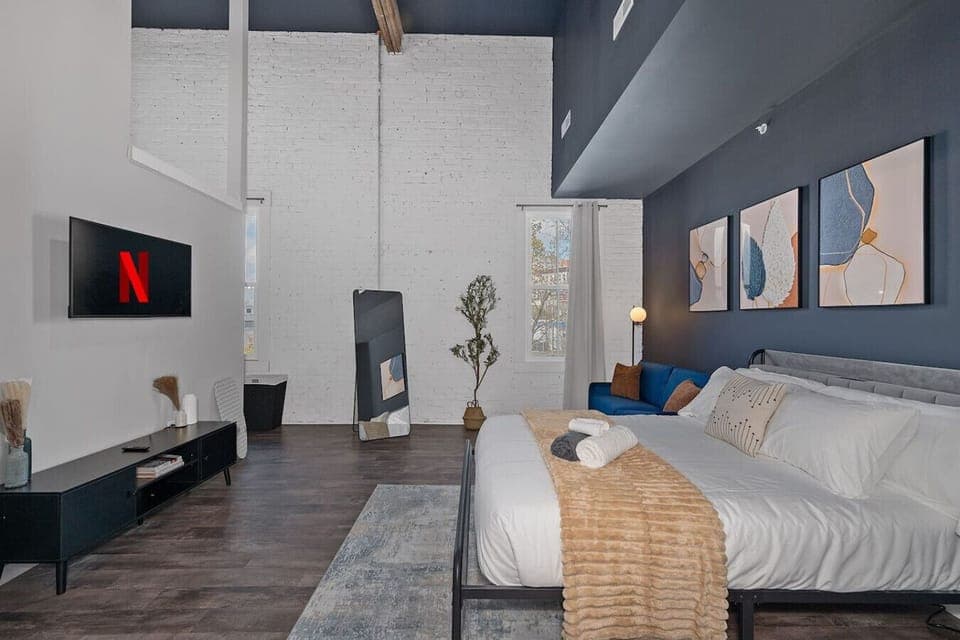 Here`s the TV and comfy bed.