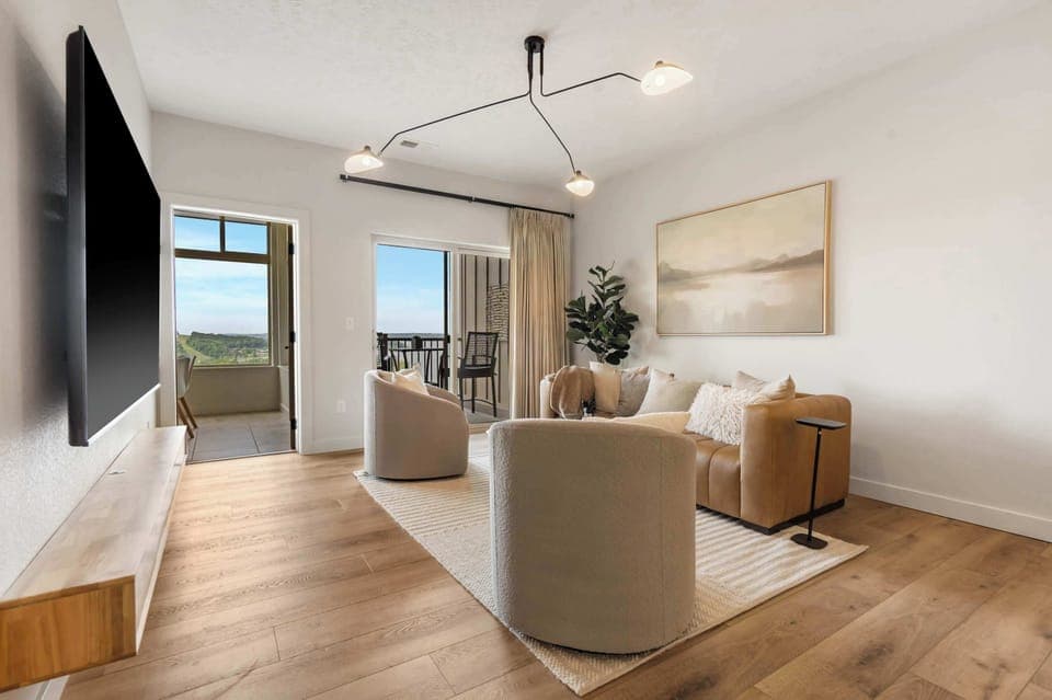 Curl up in the airy living room & enjoy a movie night at home