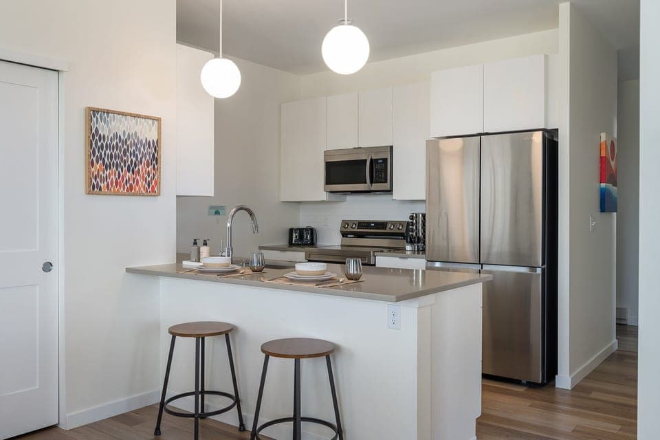 Kitchen Area with Island Seating for 2