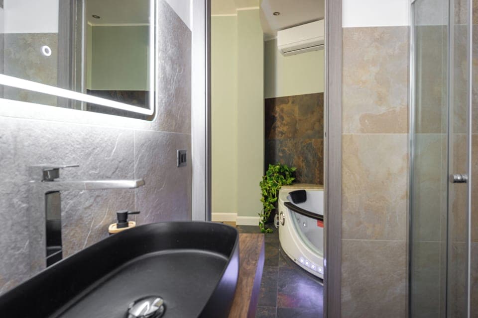 Suite | Bathroom | Hair dryer, towels, soap, shampoo