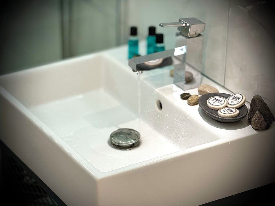 Hair dryer, slippers, towels