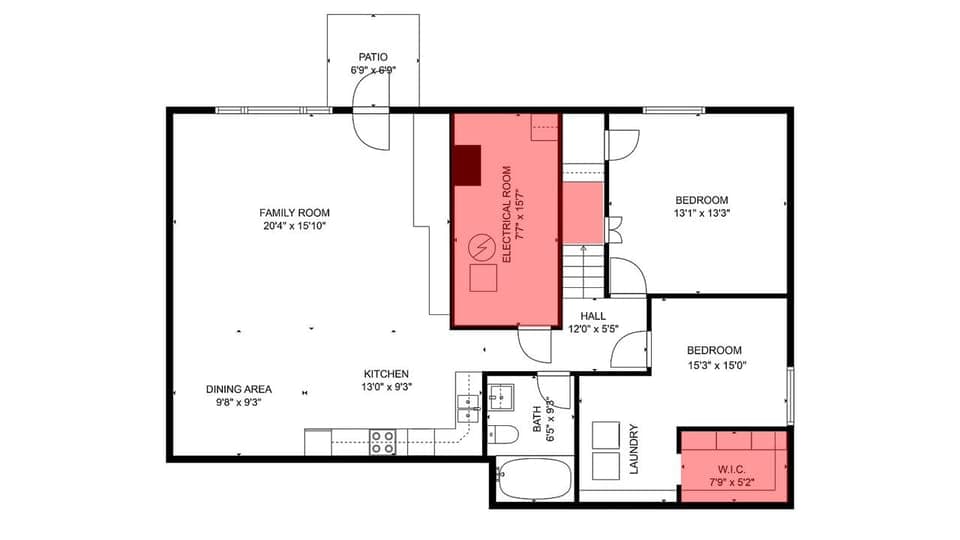 Floor plan showing garden-level layout and flow