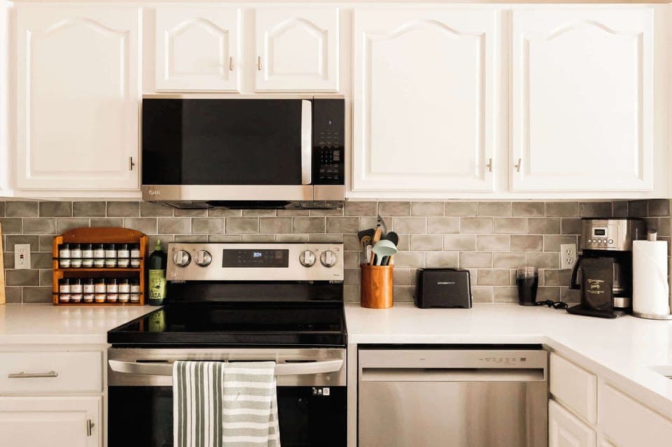 Kitchen with all stainless steel appliances