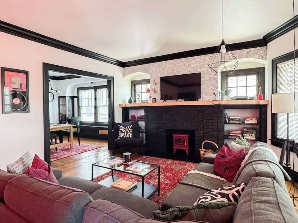 Take a book off the shelf and read about your favorite band, or kick back and watch a movie. The couch is seriously so comfy!