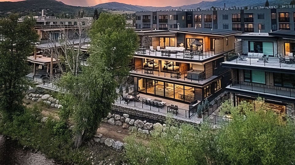 Aerial view from the rear of Triple 3 Lodge - right on the Yampa River