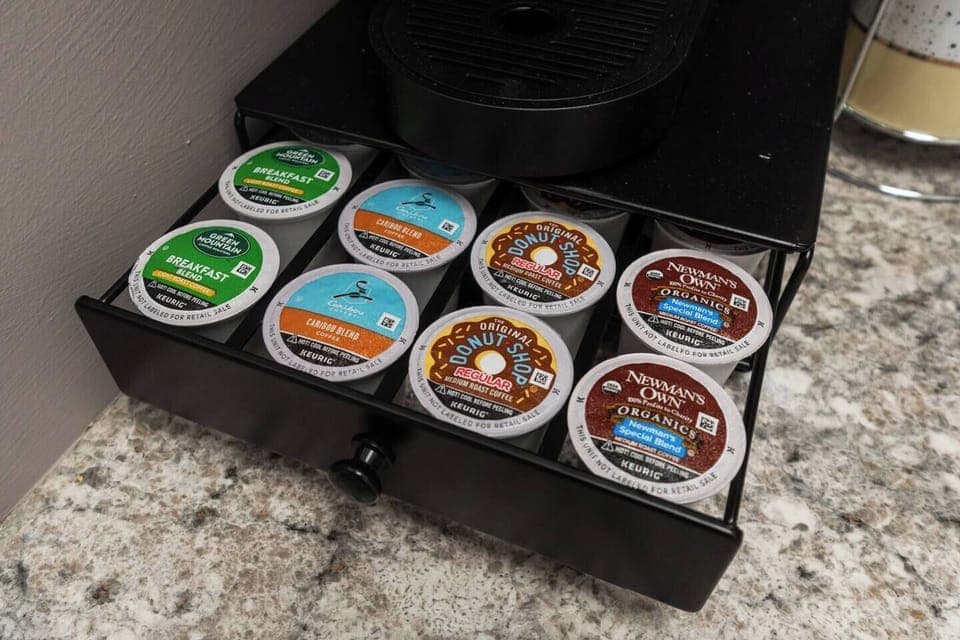 Enjoy a fresh cup of coffee with our Keurig machine and complimentary pods.