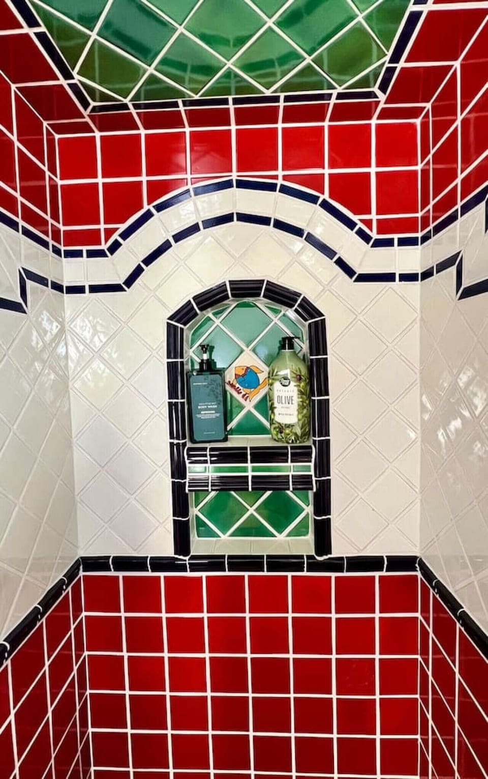 Bathroom - Talavera Tile and Complimentary Amenities: Shampoo, Conditioner, and Body Wash