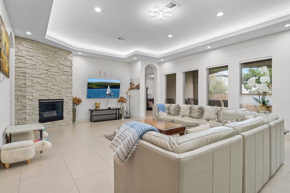 Living room downstairs, master suite to the right.