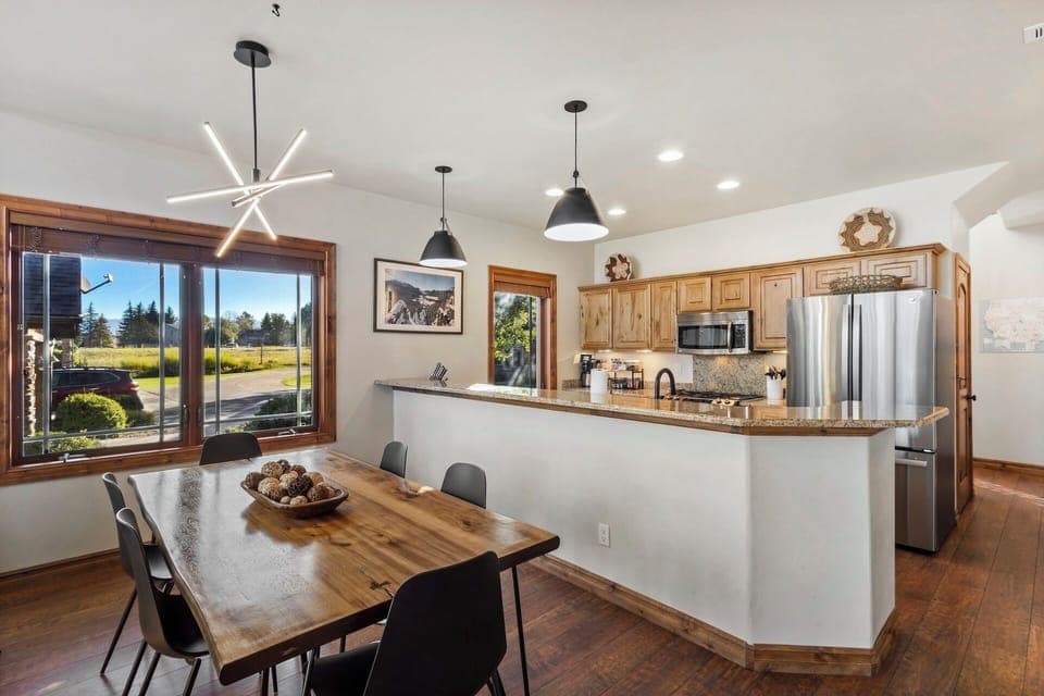 Our dining room offers and open concept flowing between the kitchen and living room.