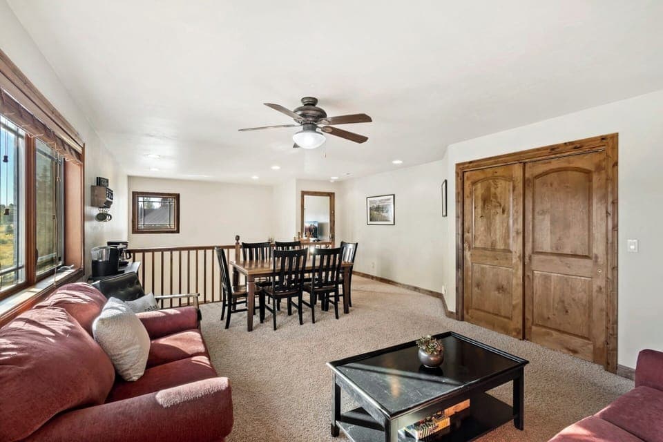 The upper-level loft with table for games/puzzles, coffee bar and lots of seating.