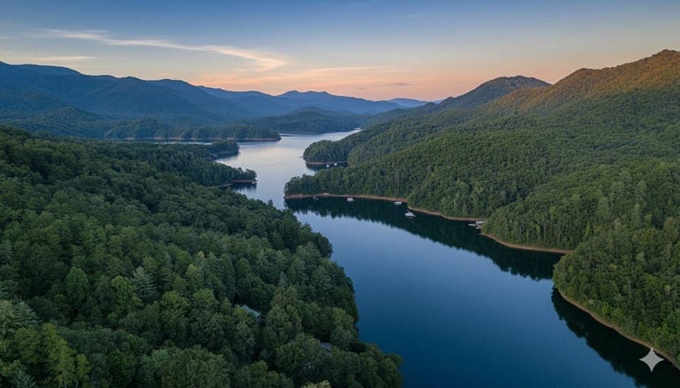 Escape to this idyllic lakeside setting, where the shimmering waters meet the majestic mountains.