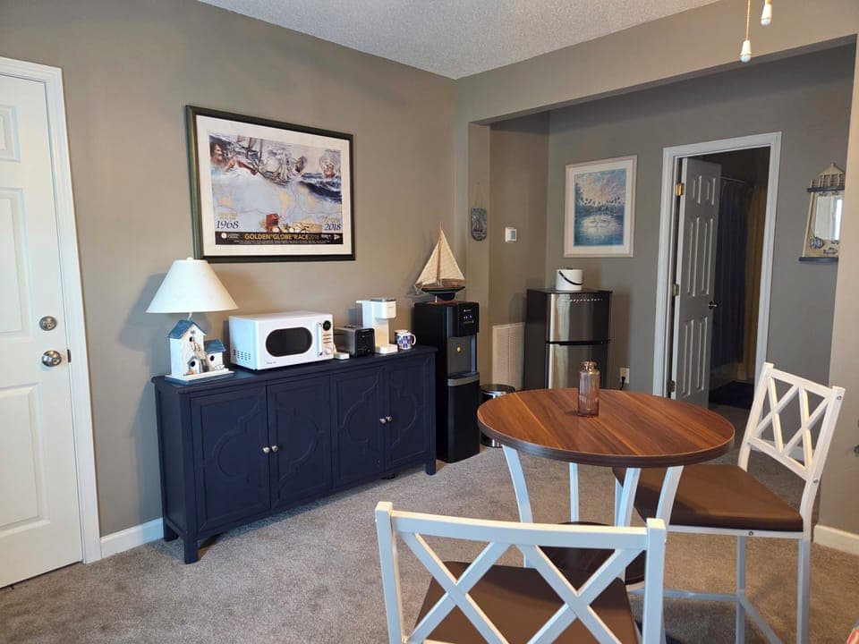 "Kitchenette" provides microwave, k-Cup coffee maker, toaster, and refrigerator