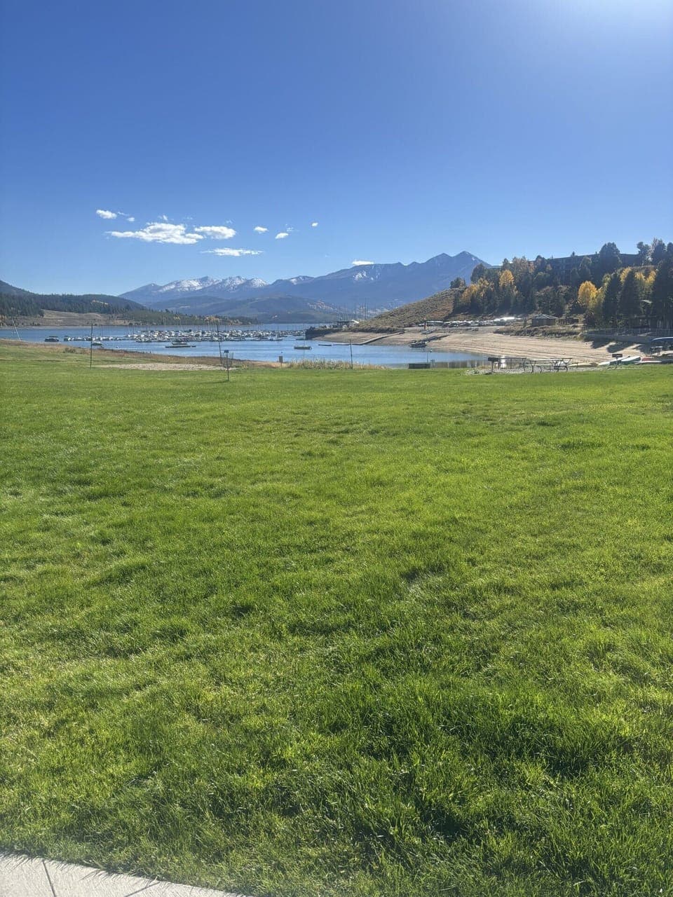 This is the exact view when sitting on the patio. On the beach of Lake Dillon!
