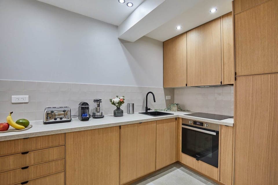Apartment | Private kitchen | Fridge, microwave, oven, stovetop