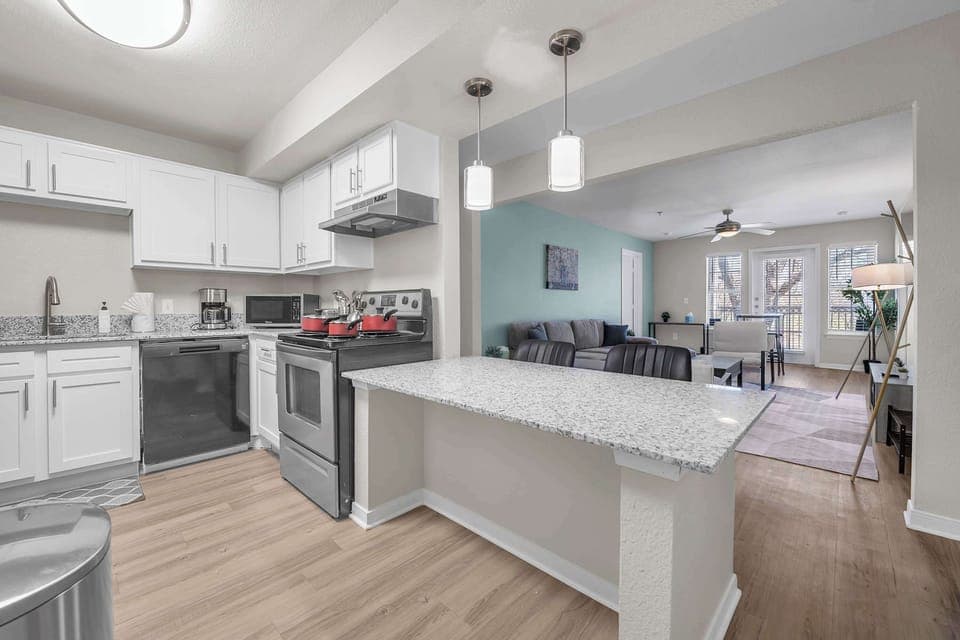 Open kitchen layout designed for easy cooking and entertaining.