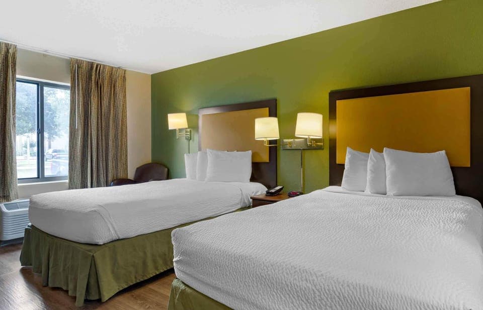 Studio, 2 Double Beds, Non Smoking | Desk, laptop workspace, blackout drapes, iron/ironing board