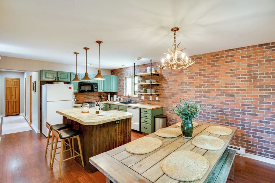 Kitchen & Dining Area | 1st Floor | Central Heat | Dishware & Flatware
