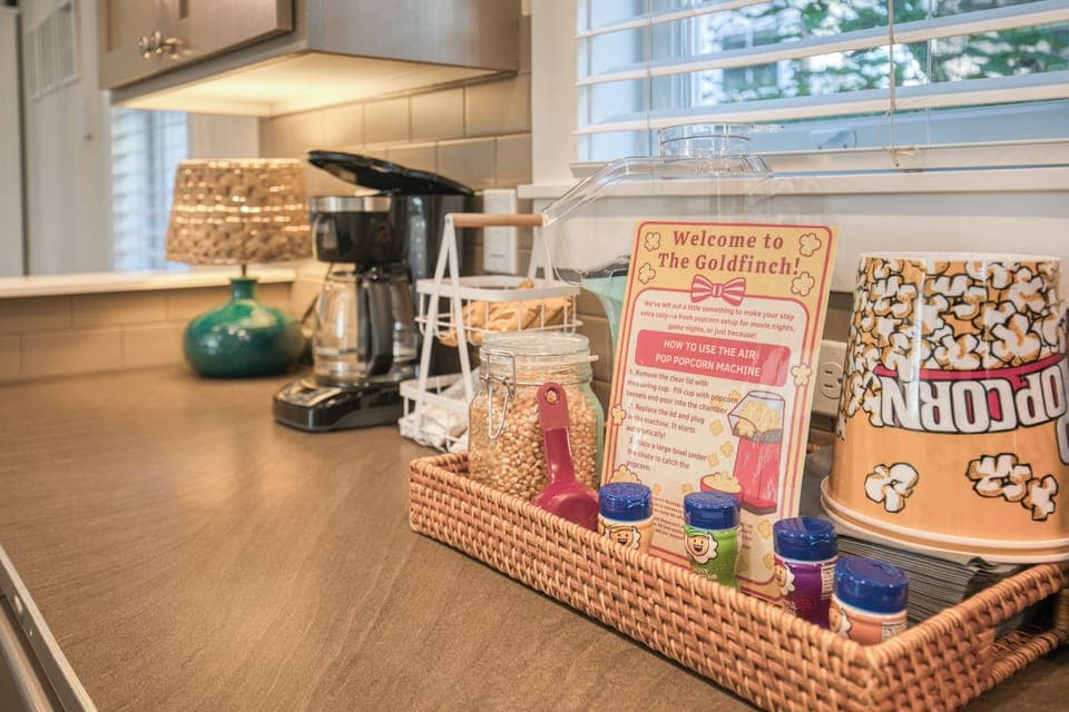 Enjoy the popcorn bar for a cozy night in! 