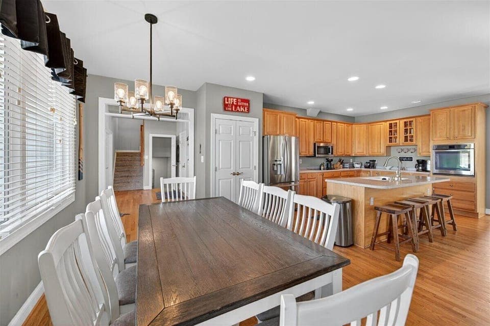 Open dining area with seating for the whole crew.