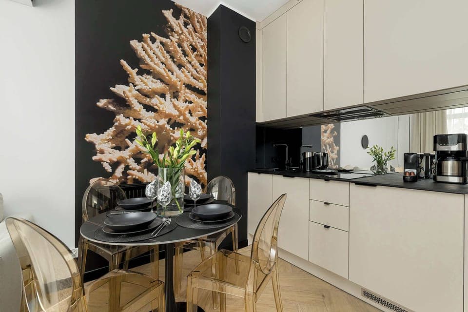 The fully equipped kitchenette includes everything you need for a home-cooked meal.