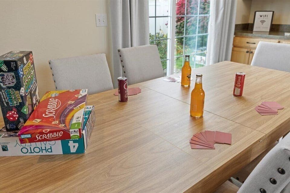 Dining table ready for games, snacks, and fun nights with family or friends