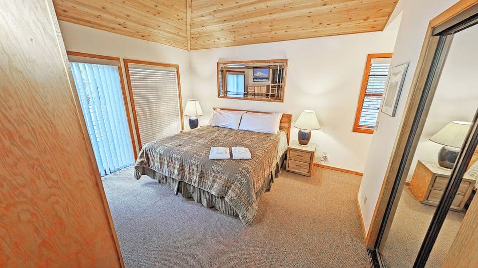 The Upstairs Bedroom is connected to a bathroom that also connects to the Kitchen