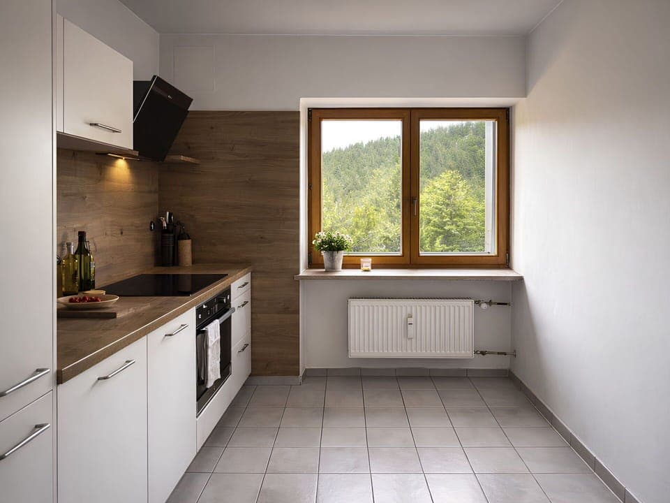 Flooring, Wall, Interior Design, Countertop, Kitchen, Wood, Floor, Kitchen Appliance, Cabinetry, Furniture