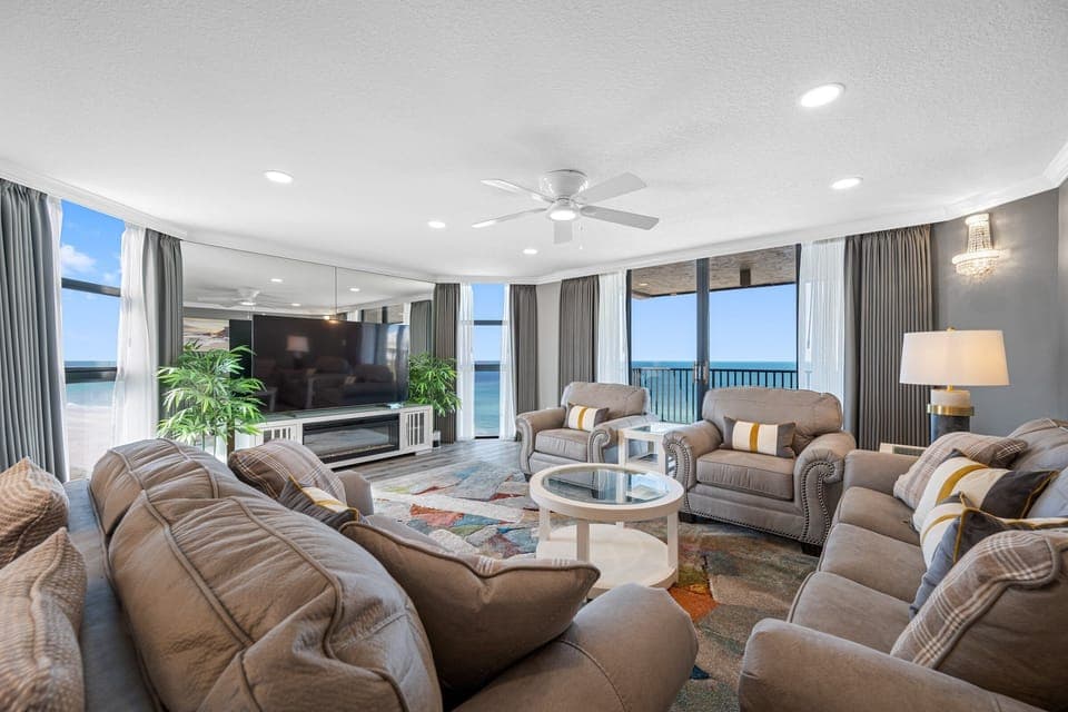 Living Room surrounded by water views