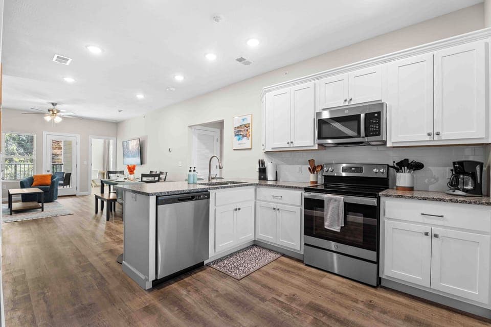 Well stocked kitchen with new appliances.  