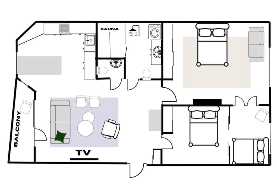 A detailed floor plan to help you visualise the apartment’s spacious layout.