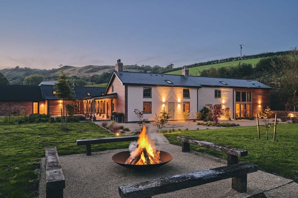 The fire pit at Mill House, Powys