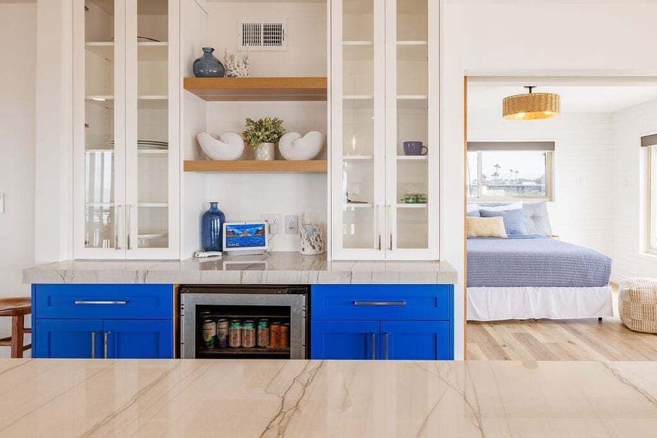 Includes a beverage fridge for perfectly chilled refreshments anytime