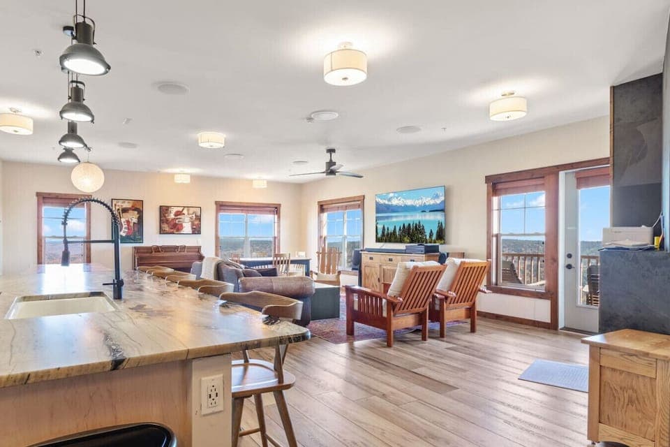 Stylish open-concept design blends comfort and mountain charm