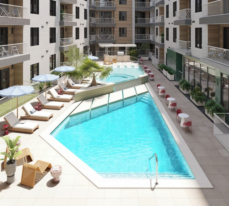 Elevated view of the communal pool.