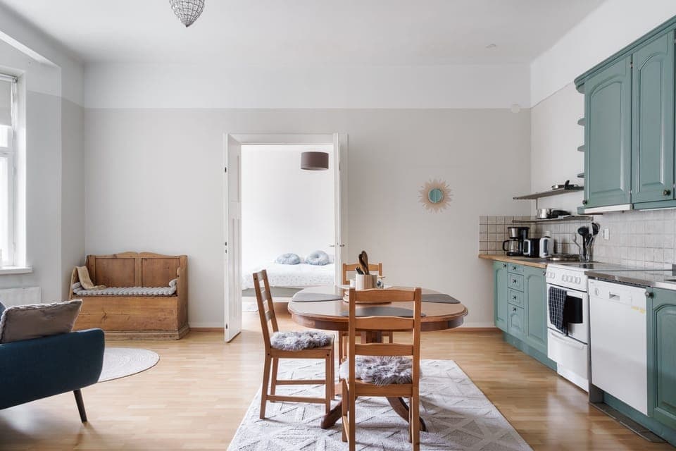 Standard Apartment, Private Bathroom | Private kitchen | Full-size fridge, microwave, oven, stovetop