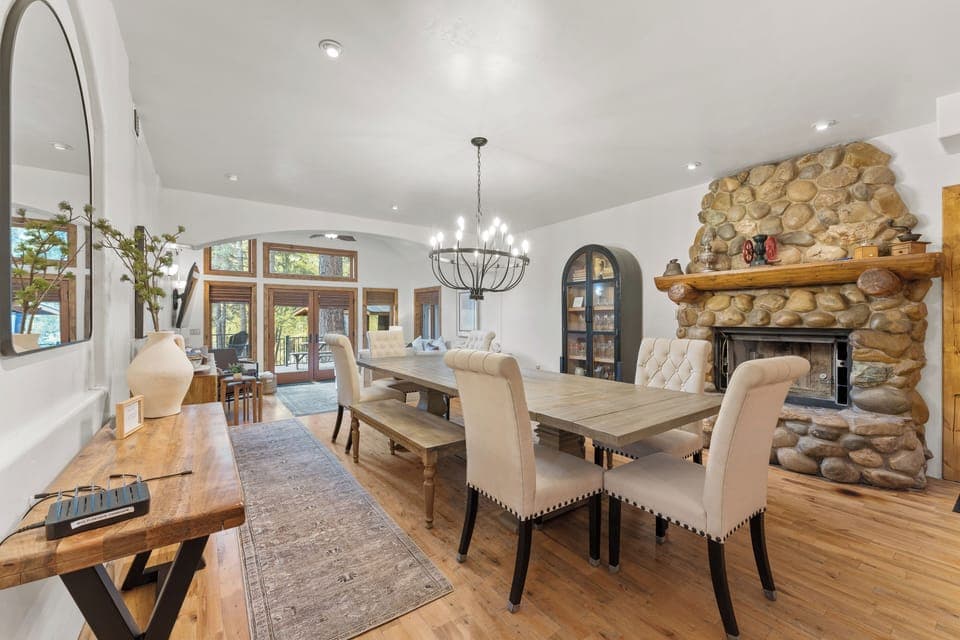 Restoration Hardware table in the coziest dining space