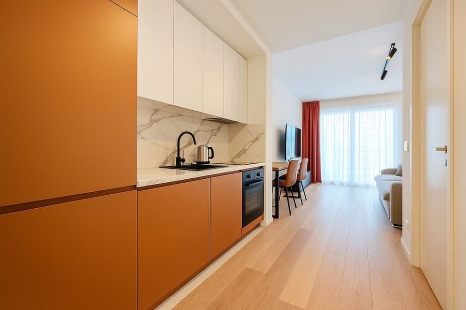 Junior Studio Suite, Patio, City View | Private kitchen | Fridge, microwave, oven, stovetop
