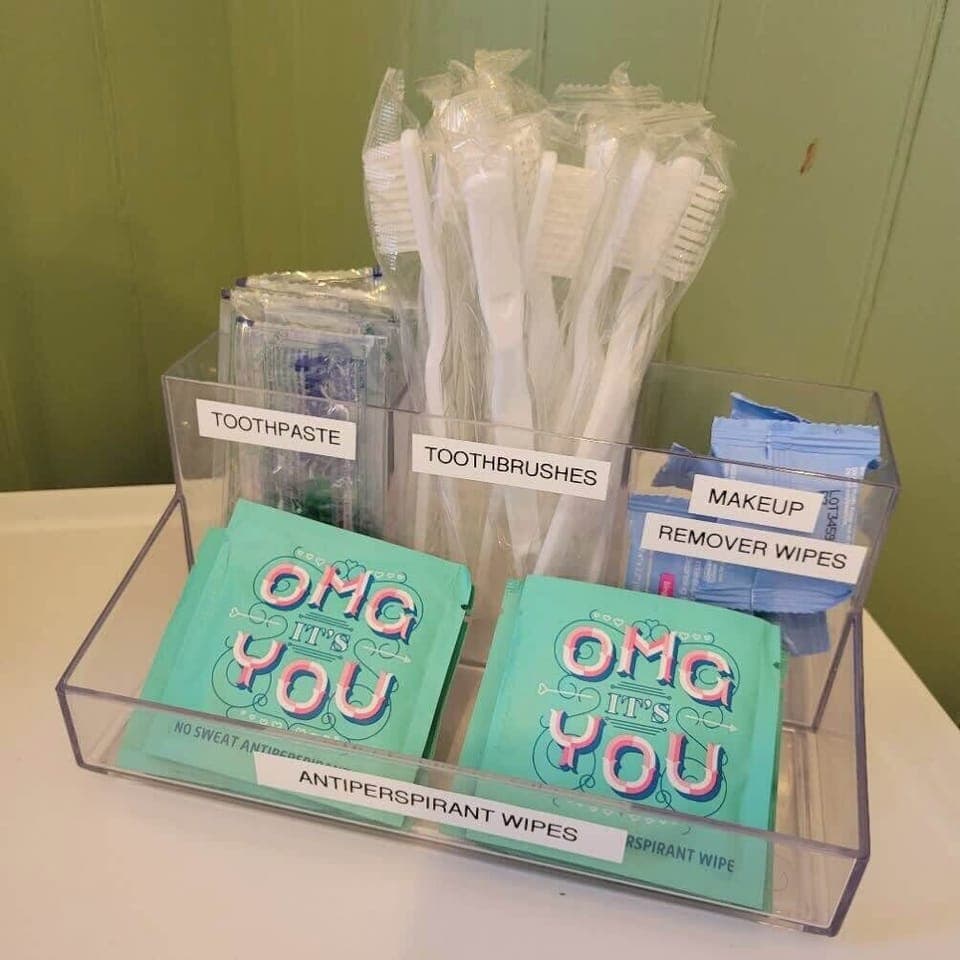 Amenities provided in all of the shared bathrooms.