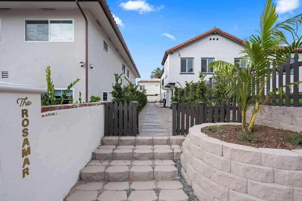 Exterior Entrance to Marine: This is the private Entrance, the long patio area has a Hammock and Patio chairs for extra outdoor fun!