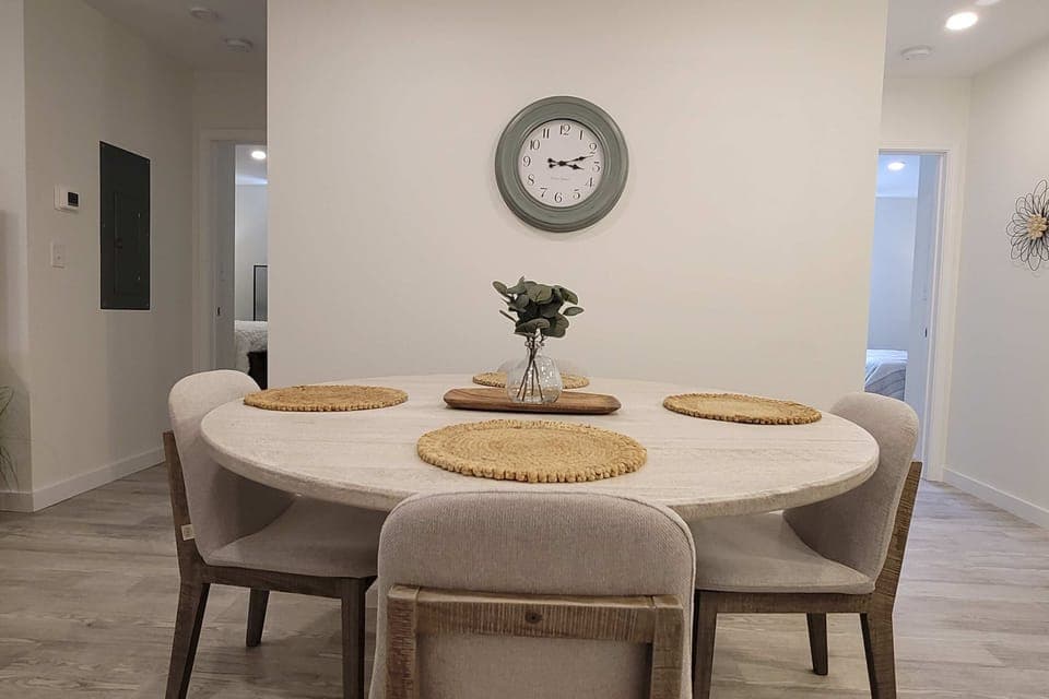Gather around the elegant circular table for memorable meals and laughter!