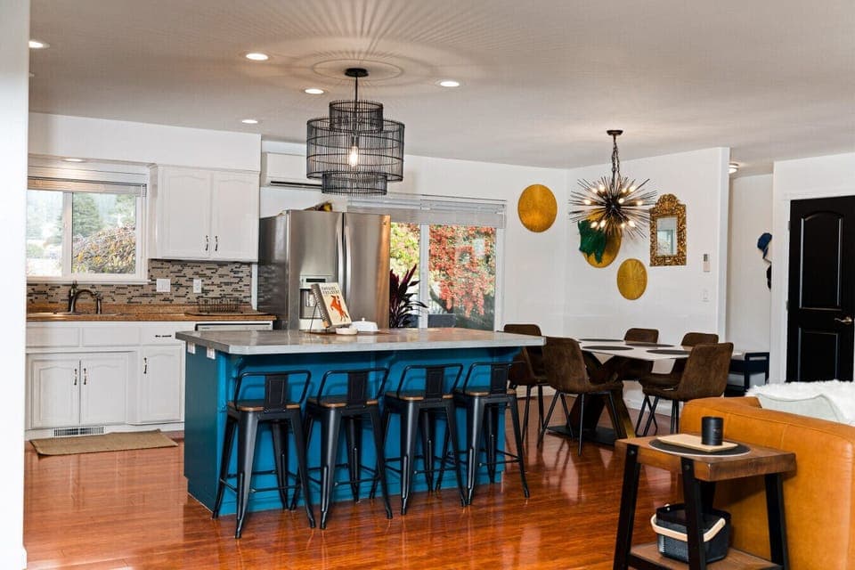 Enjoy an intimate dinner in this beautifully curated dining space.