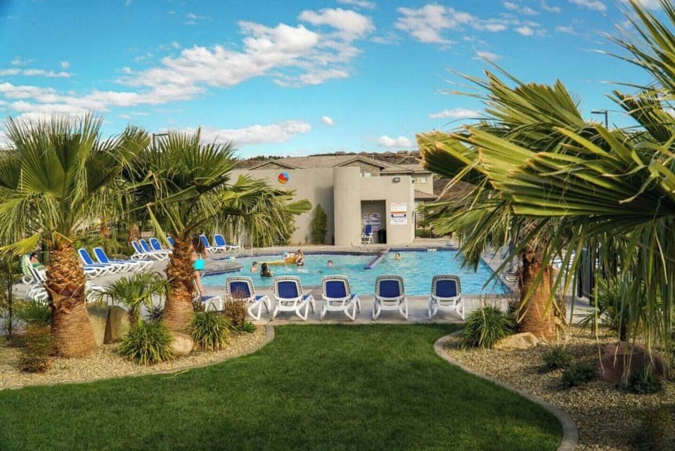 Beautiful desert-view pool area perfect for sunny Utah days