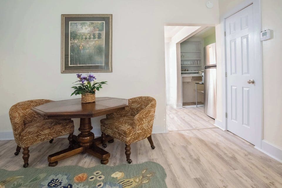 Dining table with direct access to kitchen.