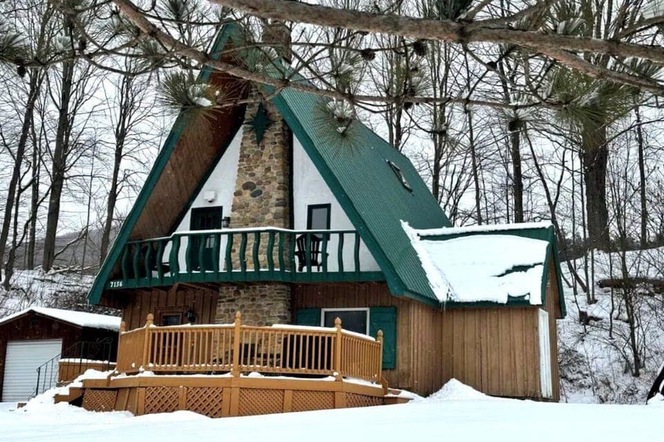 Snowy A-frame nestled just outside of Ellicottville