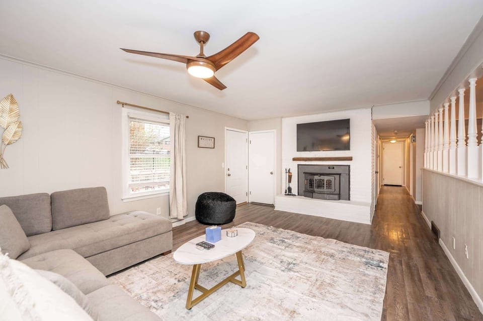 Get cozy on the large couch, enjoy the Smart TV & sip at the table for two!