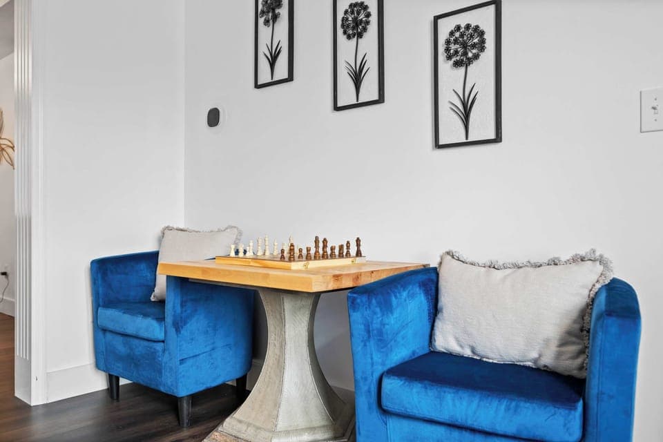 Challenge a friend to chess in this inviting sitting space