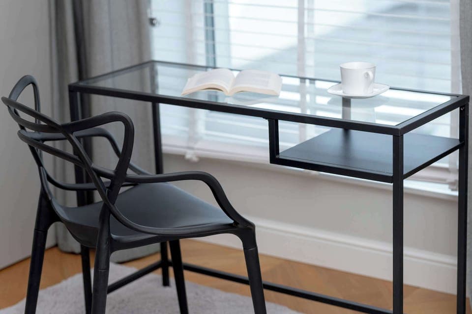 Functional home office setup with built-in storage and bright, organized layout.