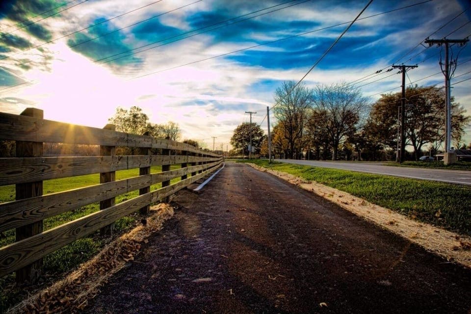 Extensive Yorktown Bicycle trail right down side street goes into the downtown