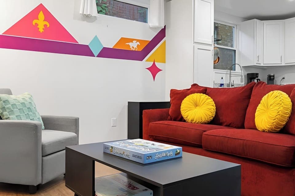 Gather the group for game night or drinks in this fun and colorful lounge.