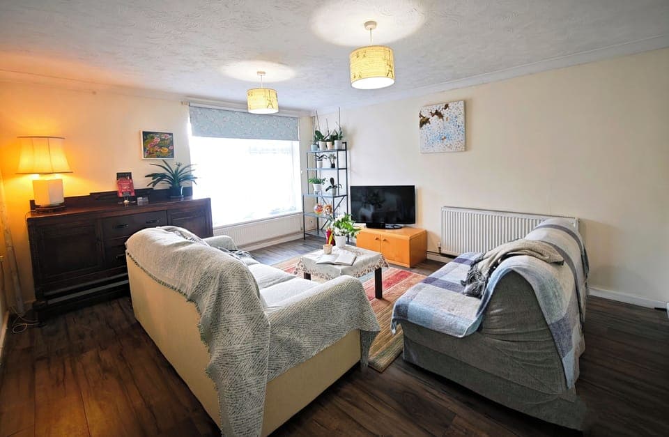 Relax in this bright, cozy lounge